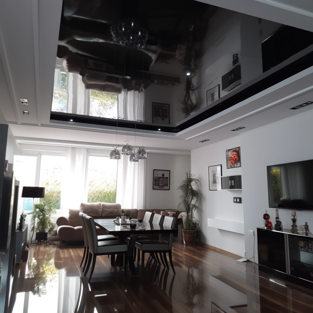 Черно-белый глянцевый потолок