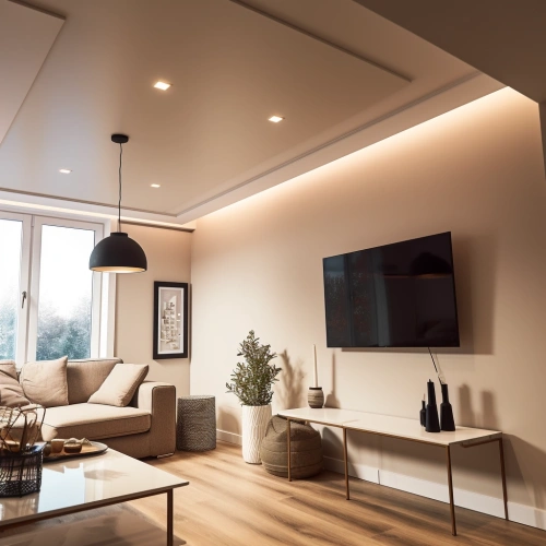 Бежевый матовый потолок