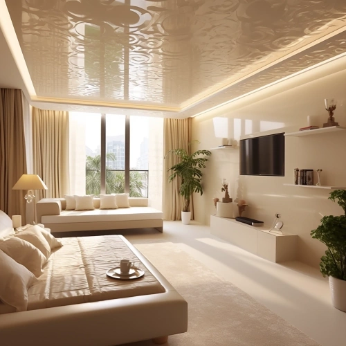 Бежевый глянцевый потолок