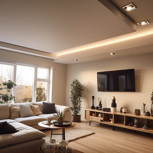 Бежевый матовый потолок